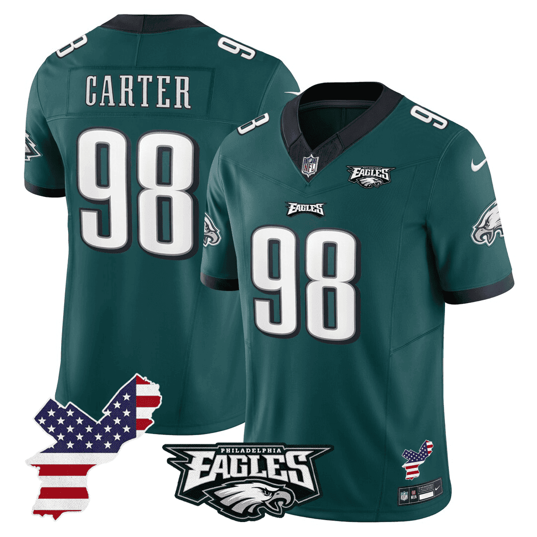 Jalen Carter 98 Philadelphia Eagles Philadelphia Patch Game Men Jersey - Midnight Green Js4526