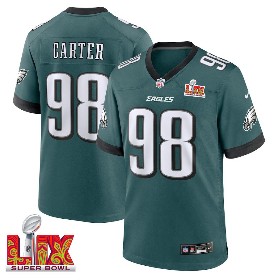 Jalen Carter #98 Philadelphia Eagles Super Bowl Lix Jersey - Men's - Midnight Green Js2366