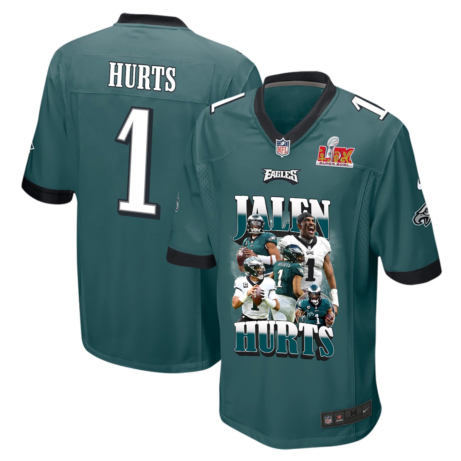 Jalen Hurts 1 Philadelphia Eagles 'get Out Of Jalen Free Card' Game Men Jersey - Midnight Green Js3617