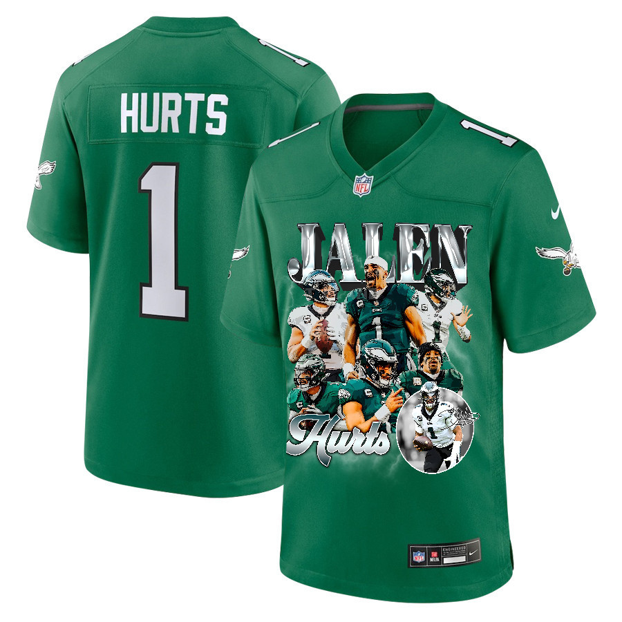Jalen Hurts 1 Philadelphia Eagles Go Directly To Jalen Game Men Jersey - Kelly Green Js3695