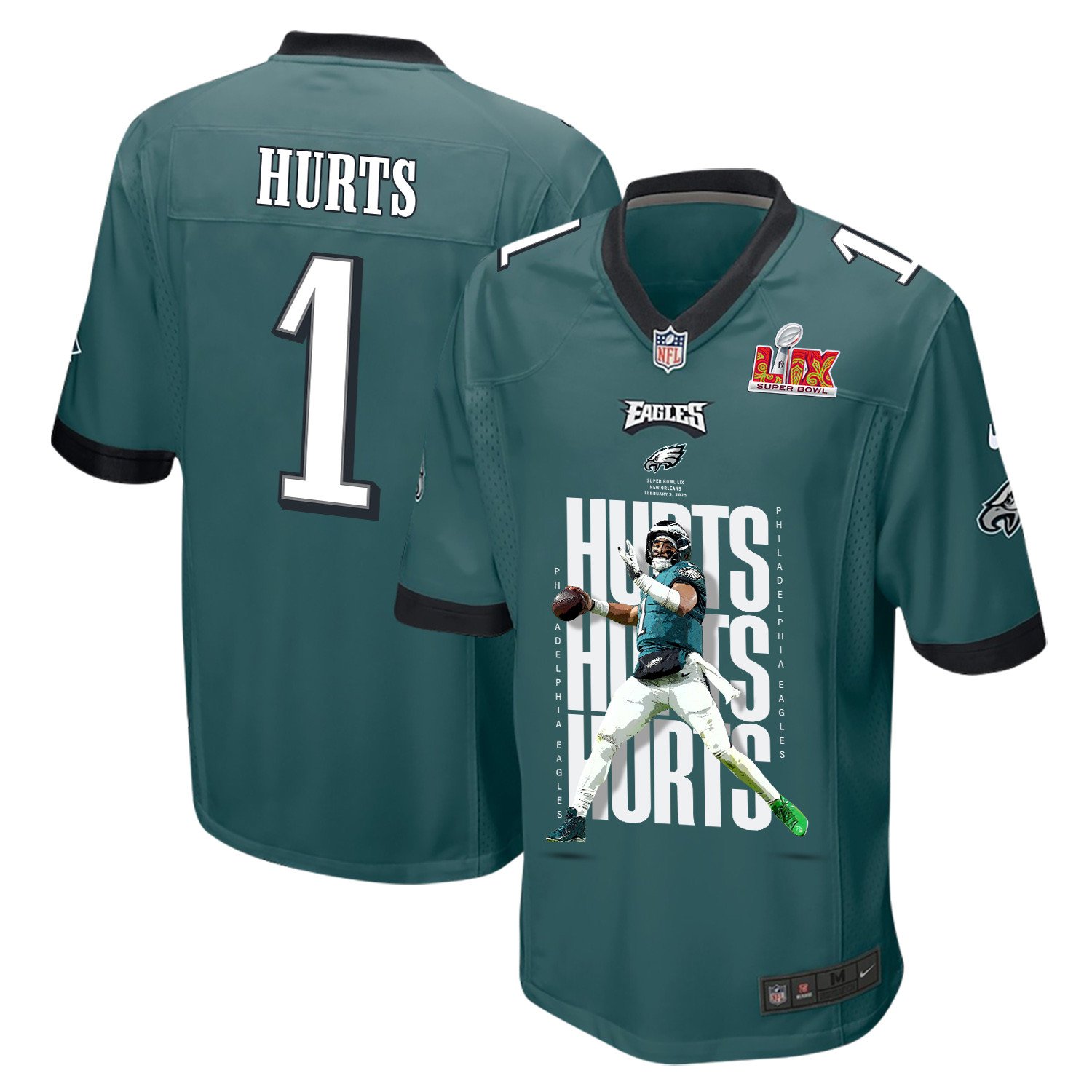 Jalen Hurts 1 Philadelphia Eagles 'go Directly To Jalen' Game Men Jersey - Midnight Green Js8781
