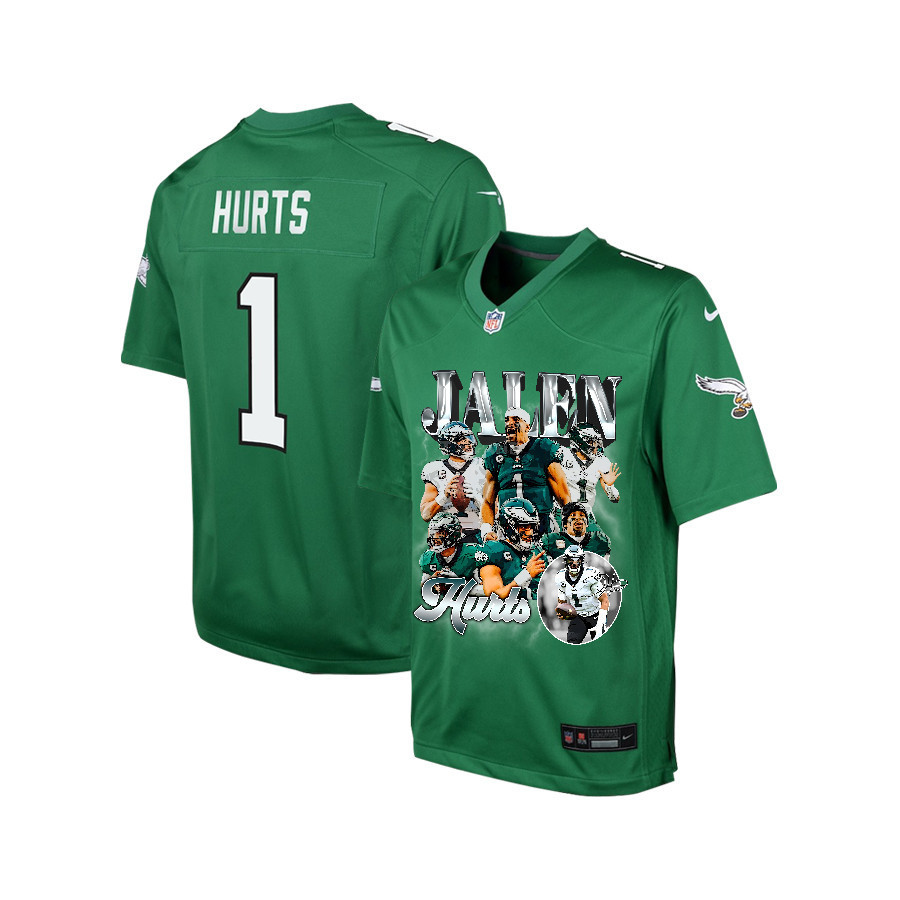 Jalen Hurts 1 Philadelphia Eagles Go Directly To Jalen Game Youth Jersey - Kelly Green Js8517