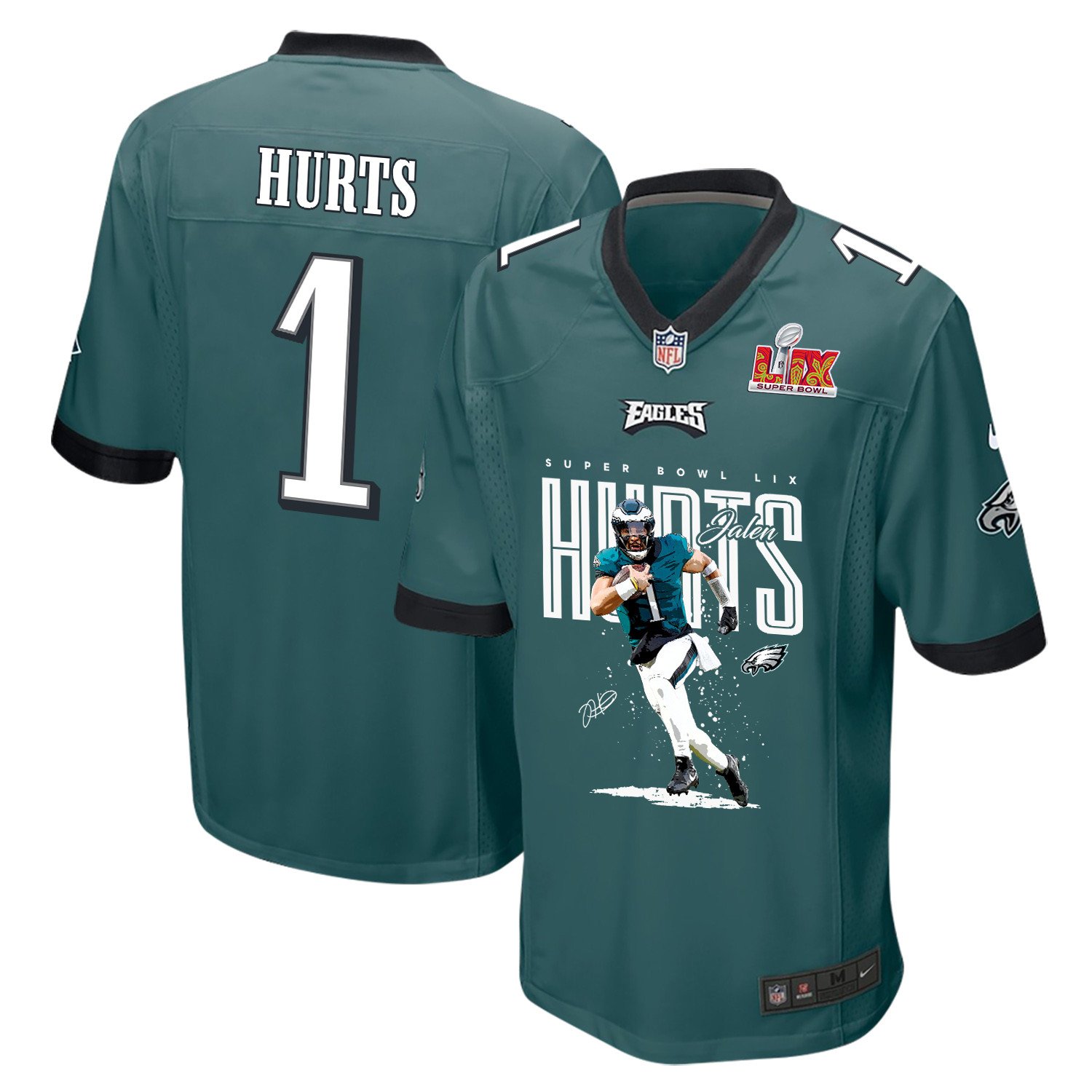 Jalen Hurts 1 Philadelphia Eagles 'hurtin' For A Title' Game Men Jersey - Midnight Green Js4669