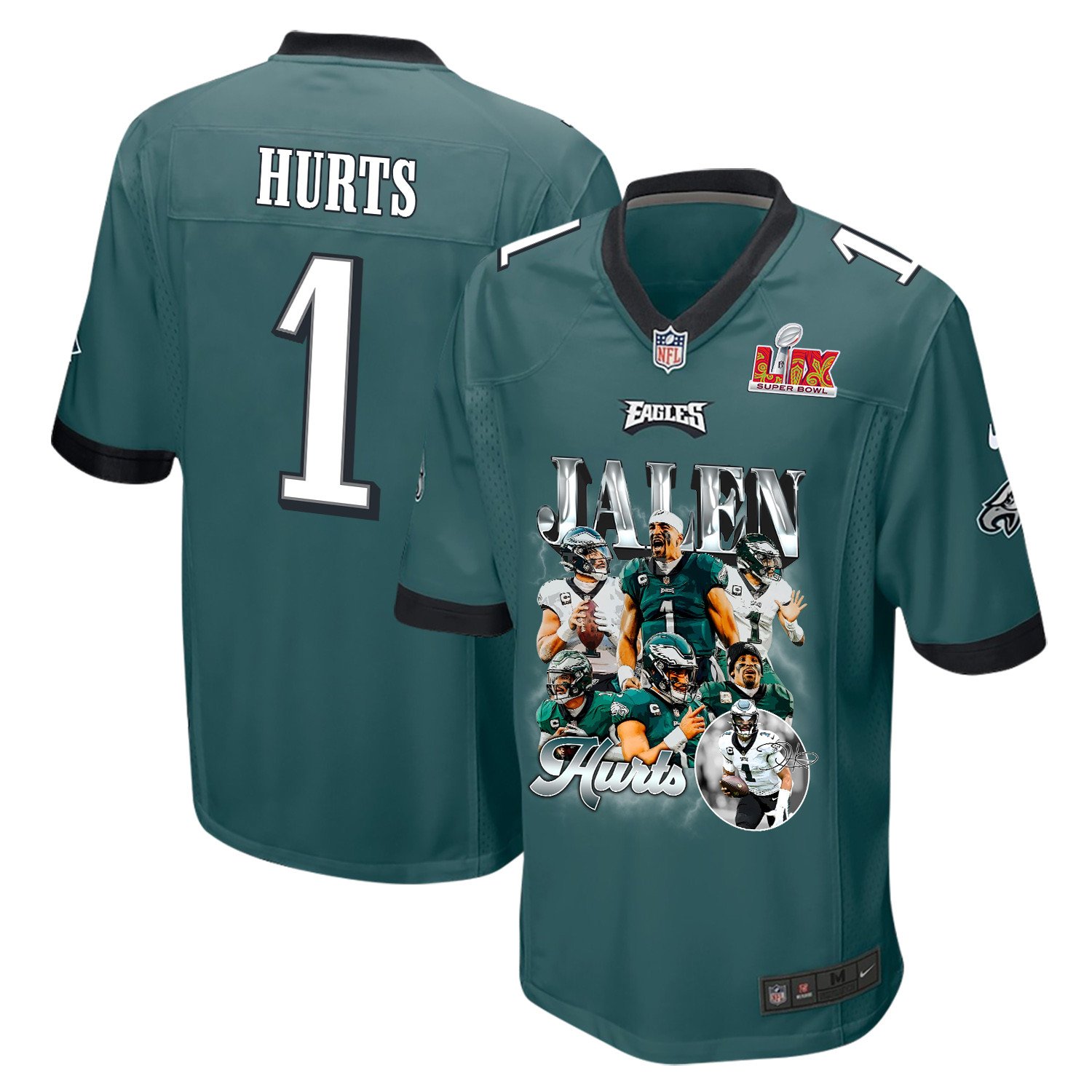 Jalen Hurts 1 Philadelphia Eagles 'jalen's Pain Train' Game Men Jersey - Midnight Green Js6242