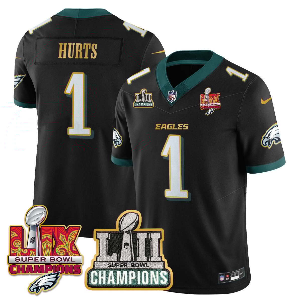 Jalen Hurts 1 Philadelphia Eagles Lii-lix Super Bowl Champions Vapor Limited Gold Jersey - Black Js9132
