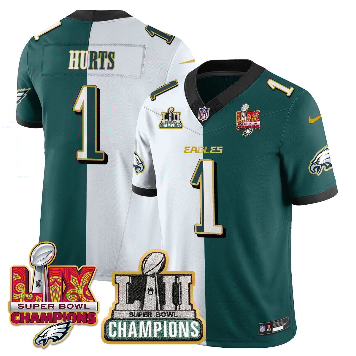 Jalen Hurts 1 Philadelphia Eagles Lii-lix Super Bowl Champions Vapor Limited Gold Jersey - Split Js6960