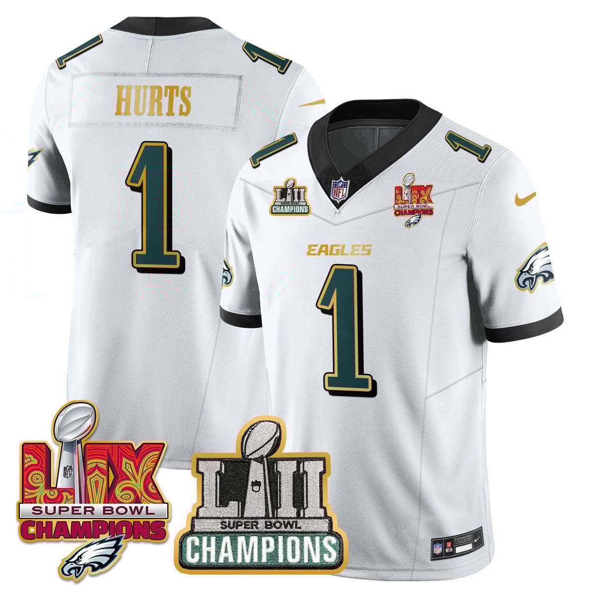 Jalen Hurts 1 Philadelphia Eagles Lii-lix Super Bowl Champions Vapor Limited Gold Jersey - White Js7999