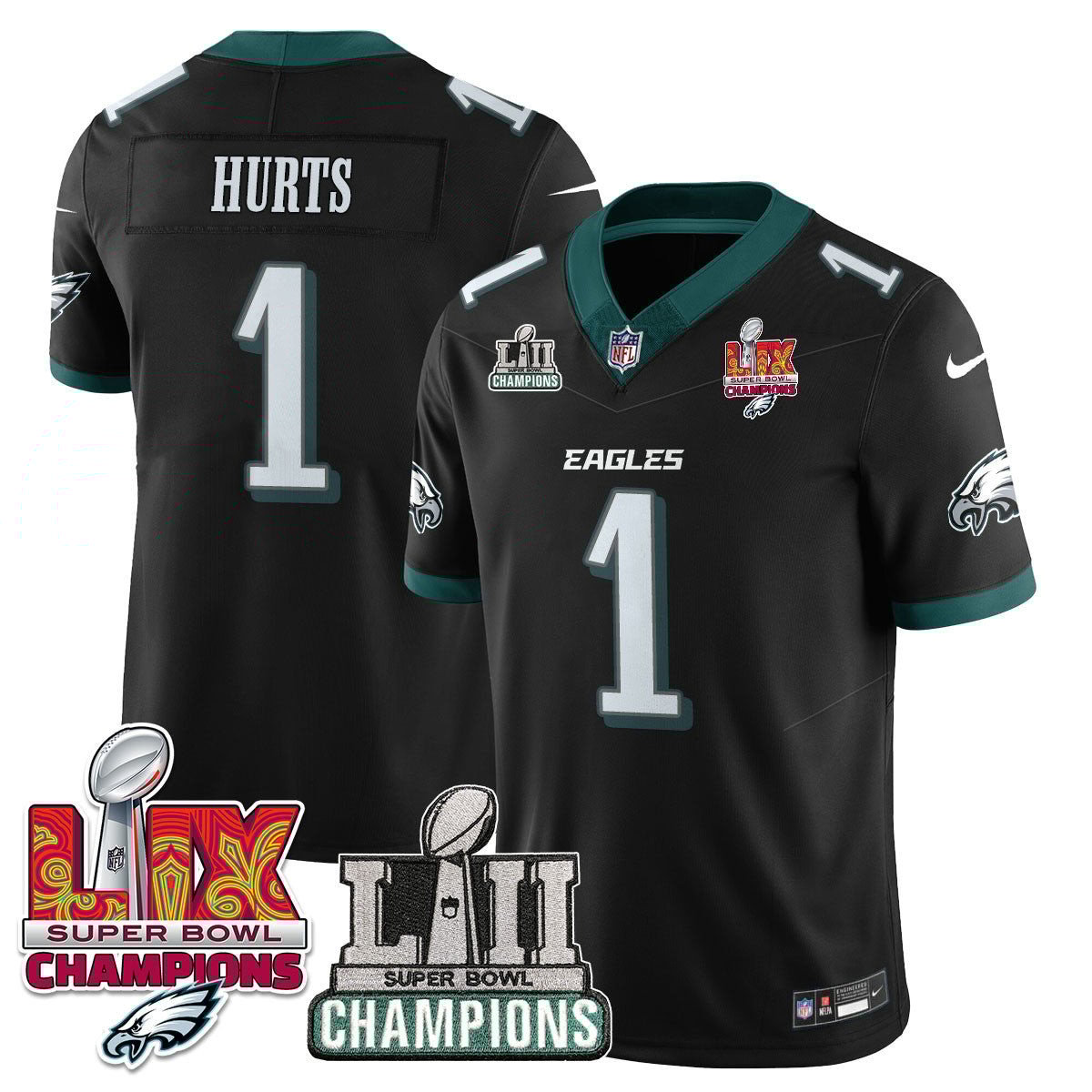 Jalen Hurts 1 Philadelphia Eagles Lii-lix Super Bowl Champions Vapor Limited Jersey - Black Js2270