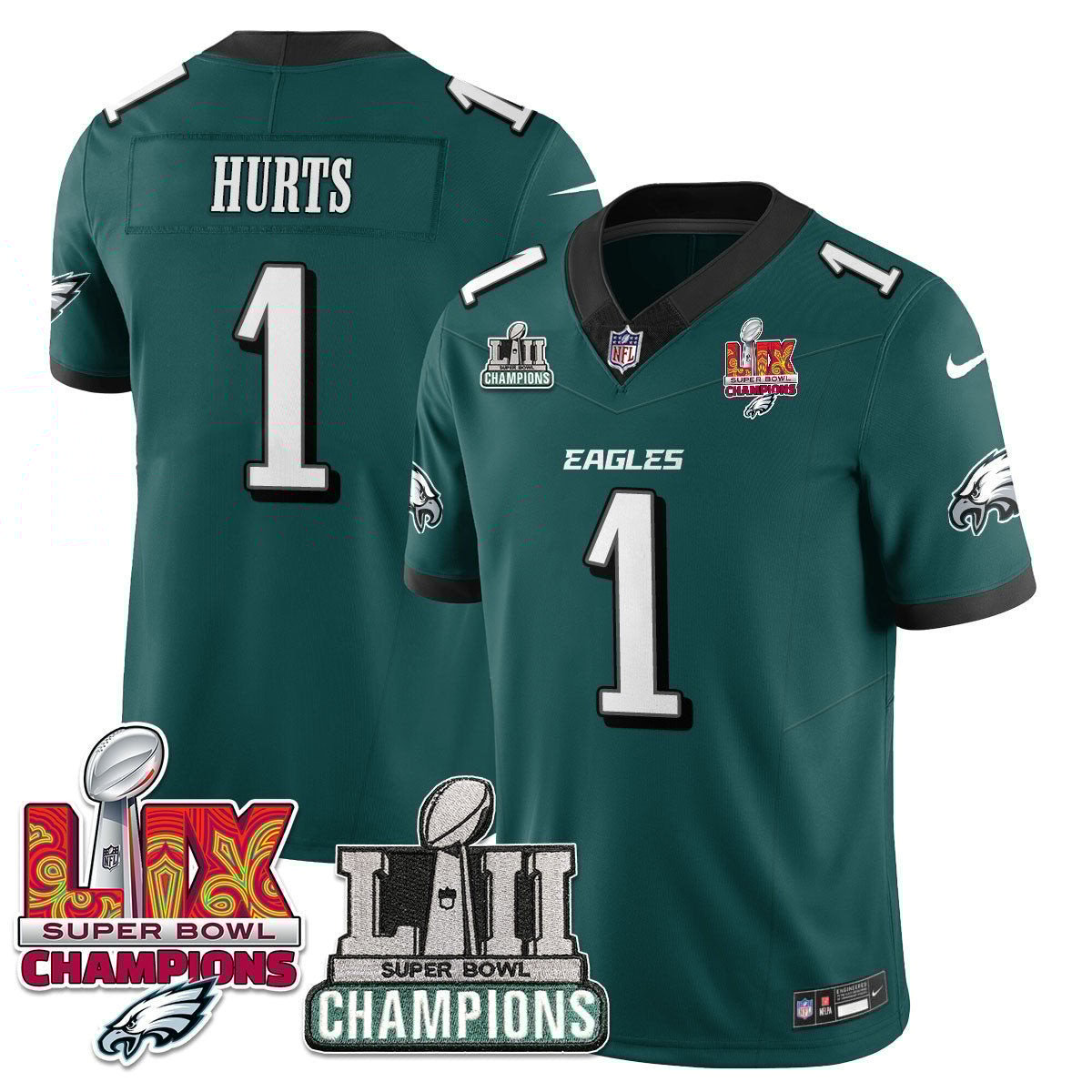 Jalen Hurts 1 Philadelphia Eagles Lii-lix Super Bowl Champions Vapor Limited Jersey - Midnight Green Js9008