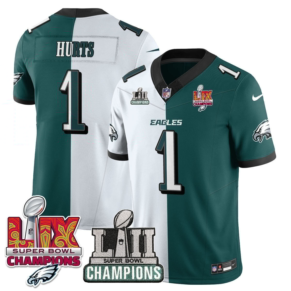 Jalen Hurts 1 Philadelphia Eagles Lii-lix Super Bowl Champions Vapor Limited Jersey - Split Js1347