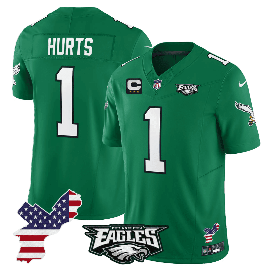 Jalen Hurts 1 Philadelphia Eagles Philadelphia Patch Alternate Game Men Jersey - Kelly Green Js3278