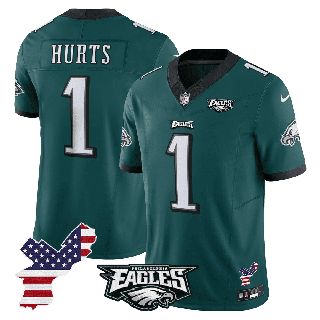 Jalen Hurts 1 Philadelphia Eagles Philadelphia Patch Game Men Jersey - Midnight Green Js7643