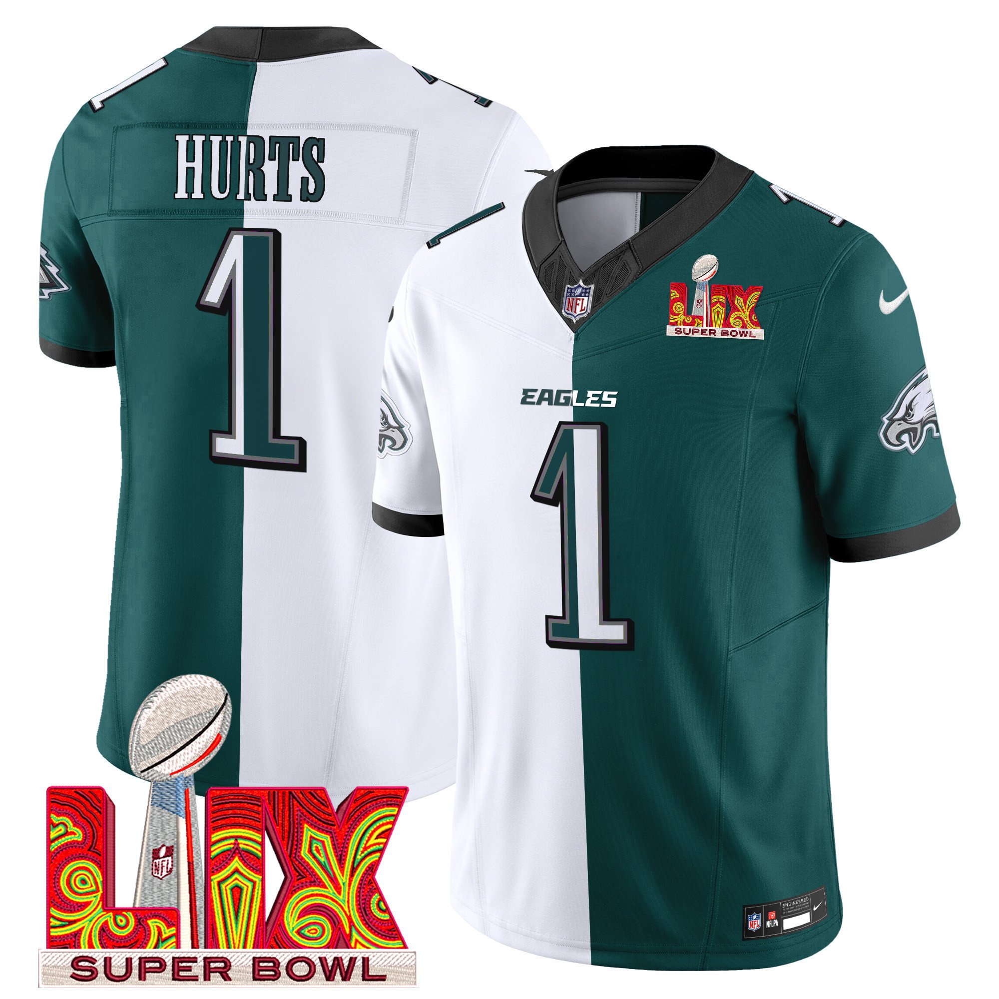 Jalen Hurts 1 Philadelphia Eagles Super Bowl Champions Lix Patch Vapor Limited Jersey - Split Js3763