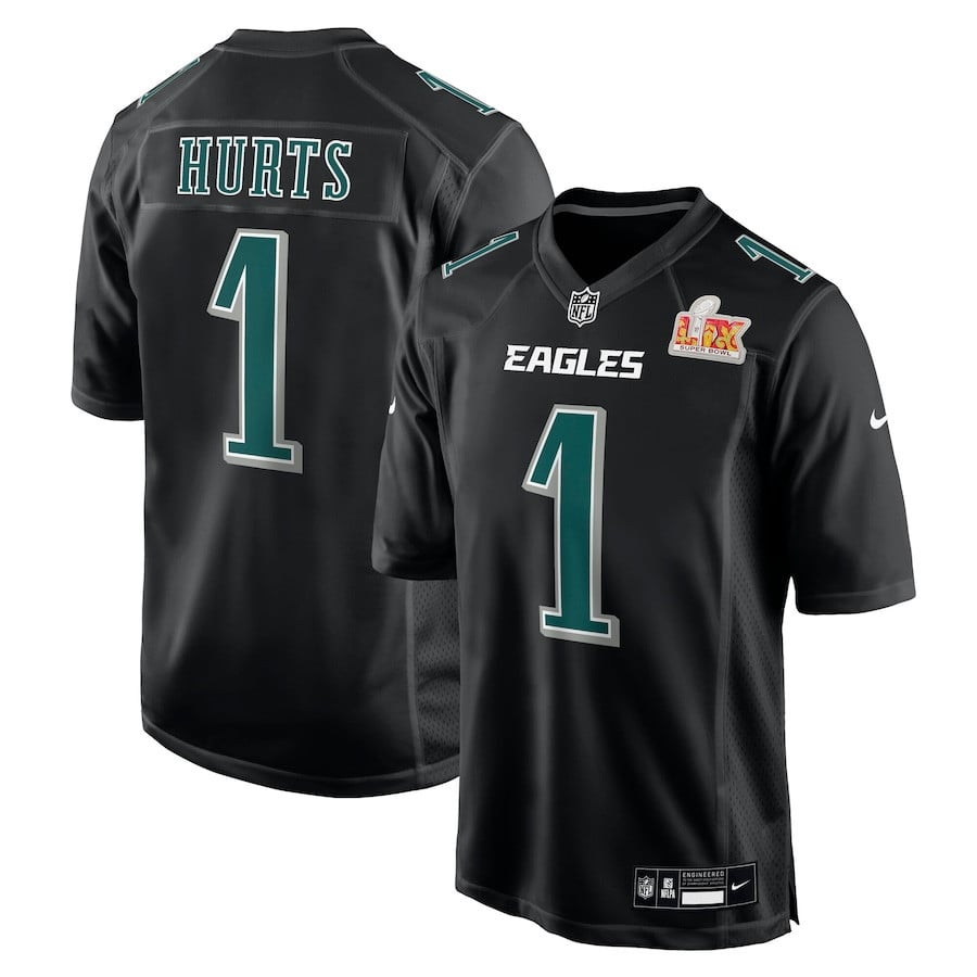 Jalen Hurts 1 Philadelphia Eagles Super Bowl Lix Fashion Game Player Jersey - Carbon Black Js5688