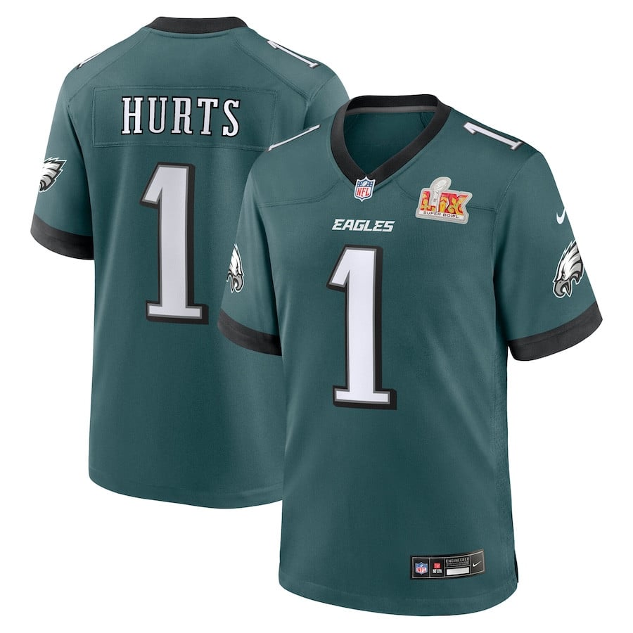 Jalen Hurts 1 Philadelphia Eagles Super Bowl Lix Game Player Jersey - Midnight Green Js2667