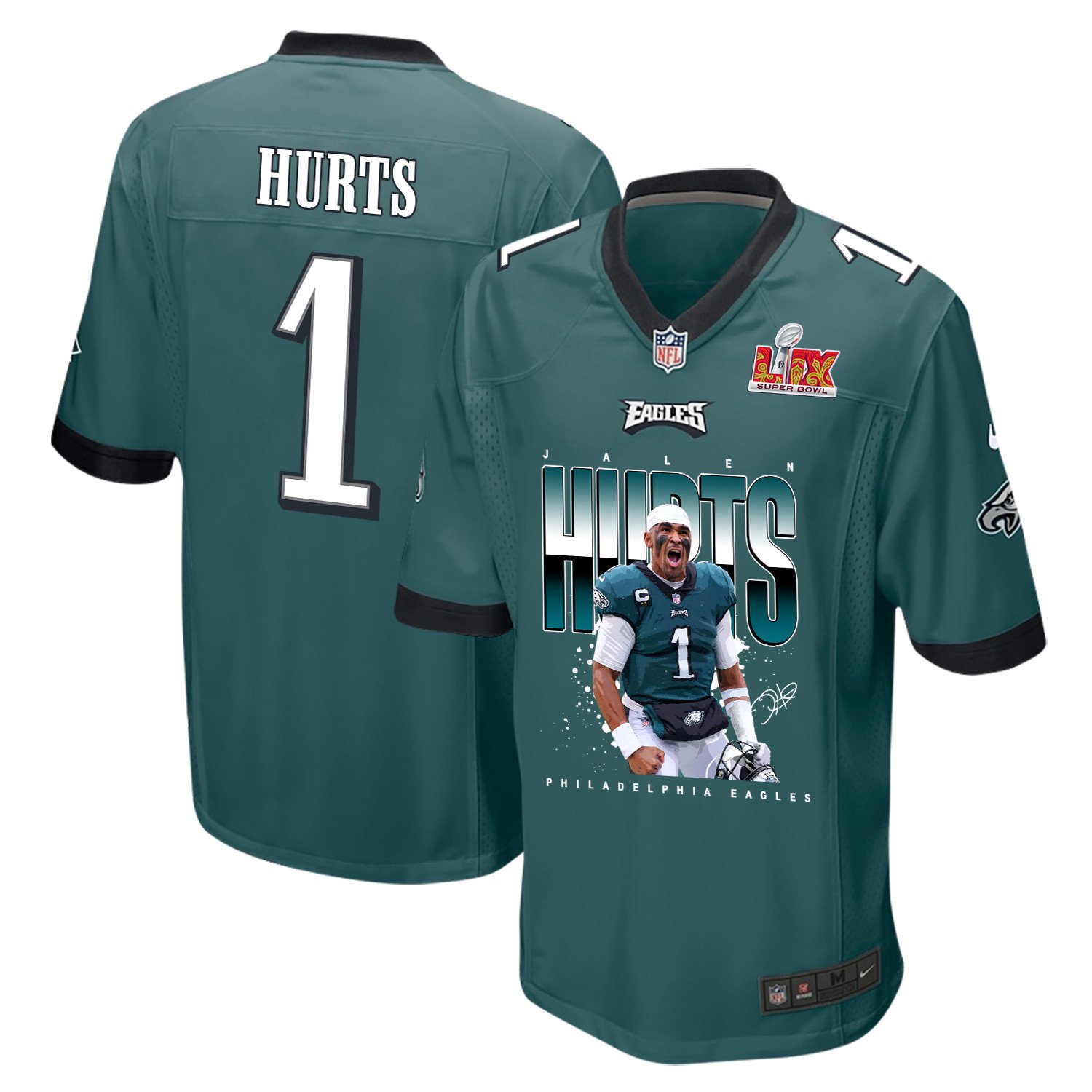 Jalen Hurts 1 Philadelphia Eagles 'tell Me Where It Hurts' Game Men Jersey - Midnight Green Js1641