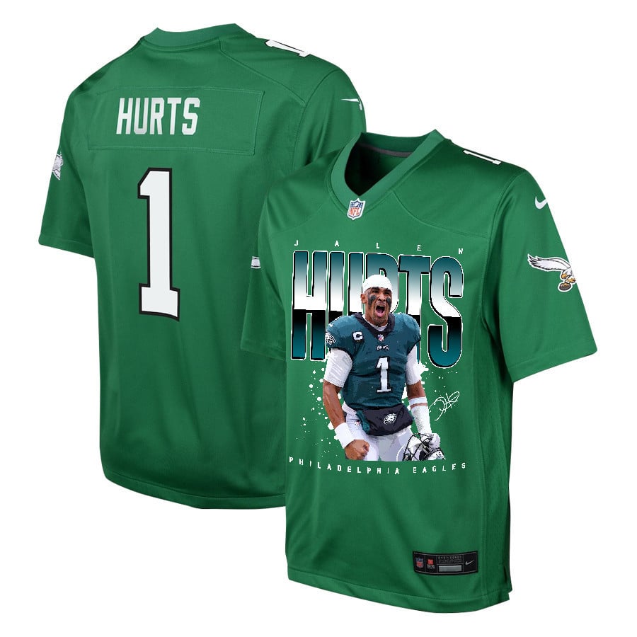 Jalen Hurts 1 Philadelphia Eagles Victory Game Youth Jersey - Kelly Green Js7346