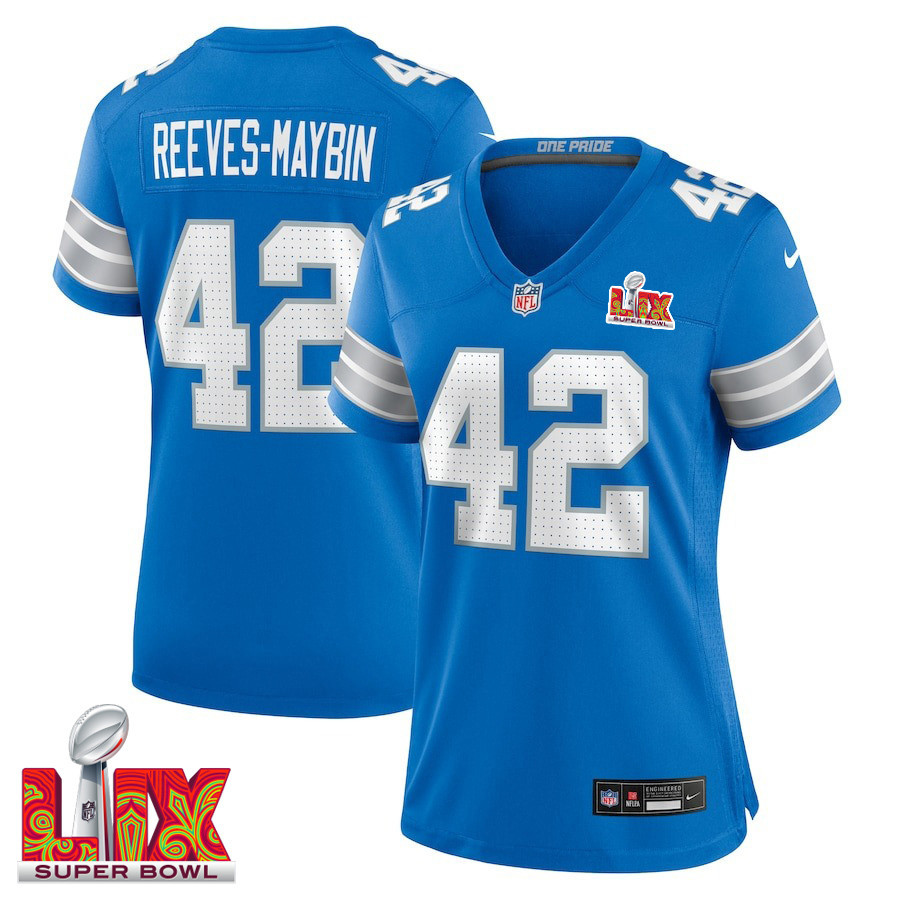 Jalen Reeves-maybin #42 Detroit Lions Super Bowl Lix Women's Jersey - Blue Js6148