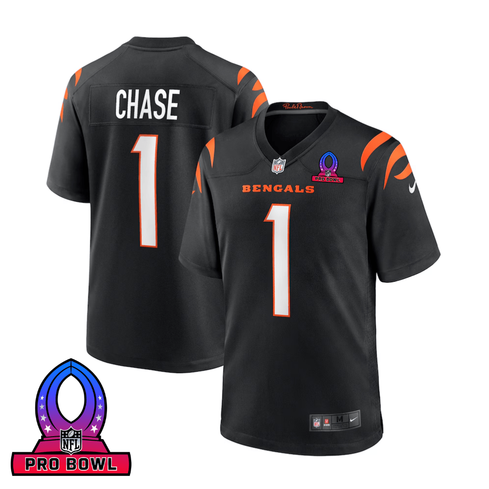 Ja'marr Chase 1 Cincinnati Bengals 2025 Pro Bowl Patch Game Men Jersey - Black Js1753