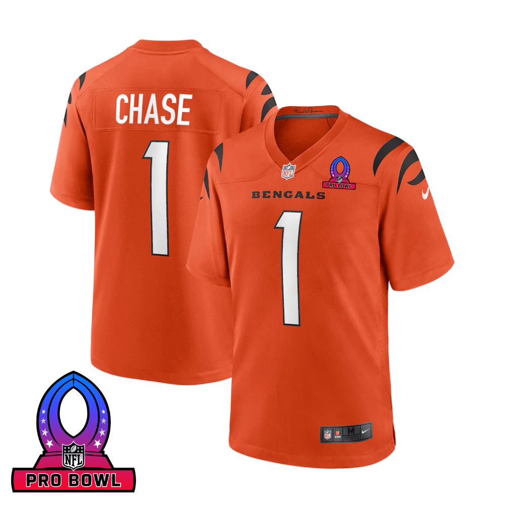 Ja'marr Chase 1 Cincinnati Bengals 2025 Pro Bowl Patch Game Men Jersey - Orange Js6645