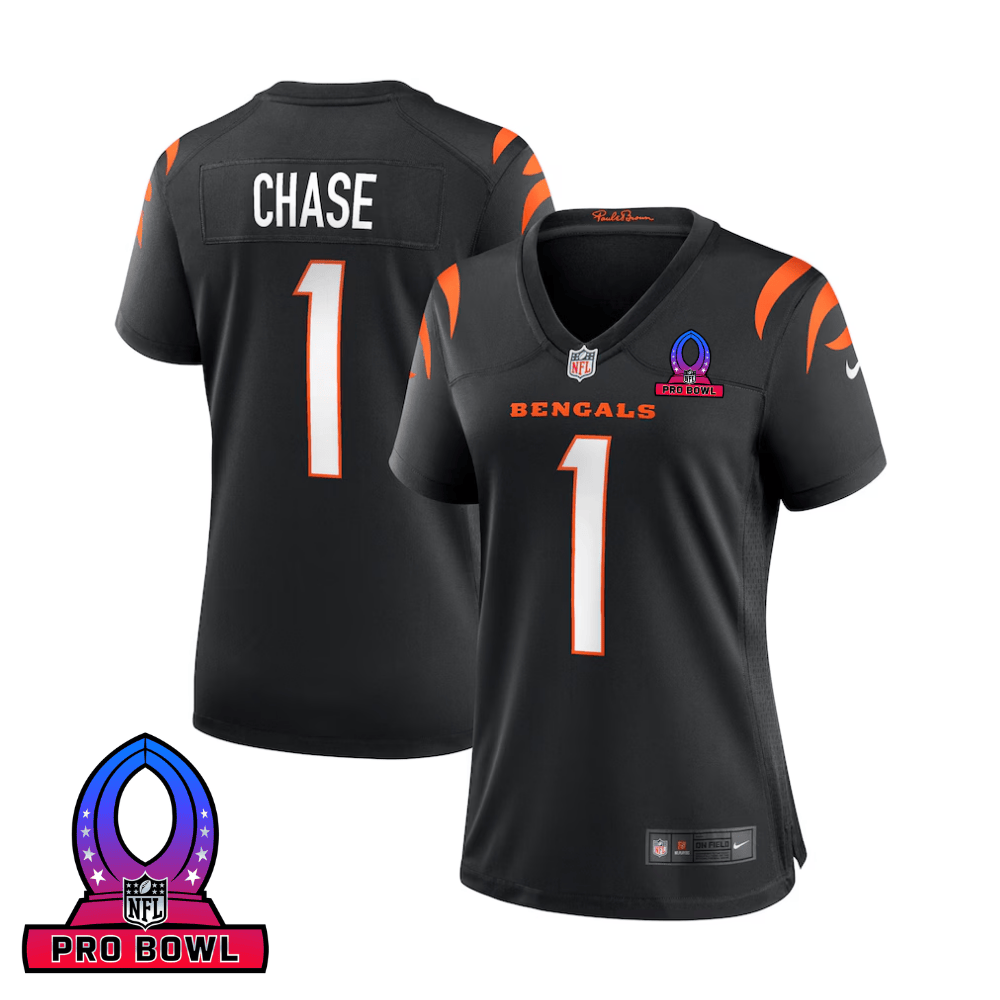 Ja'marr Chase 1 Cincinnati Bengals 2025 Pro Bowl Patch Women Game Jersey - Black Js2512