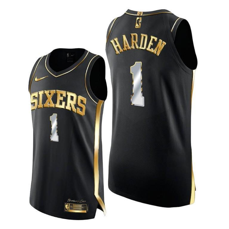 James Harden 1 Philadelphia 76ers Golden Edition Black Jersey - Men Jersey