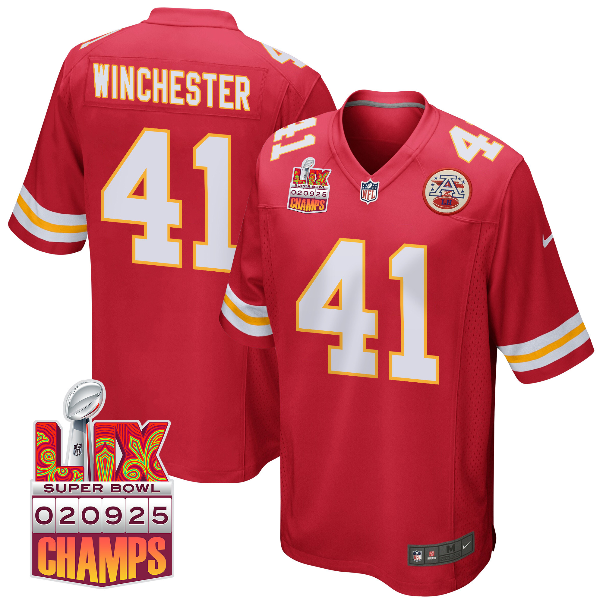 James Winchester 41 Kansas City Chiefs Super Bowl Lix Champions Patch Game Men Jersey - Red Js1456
