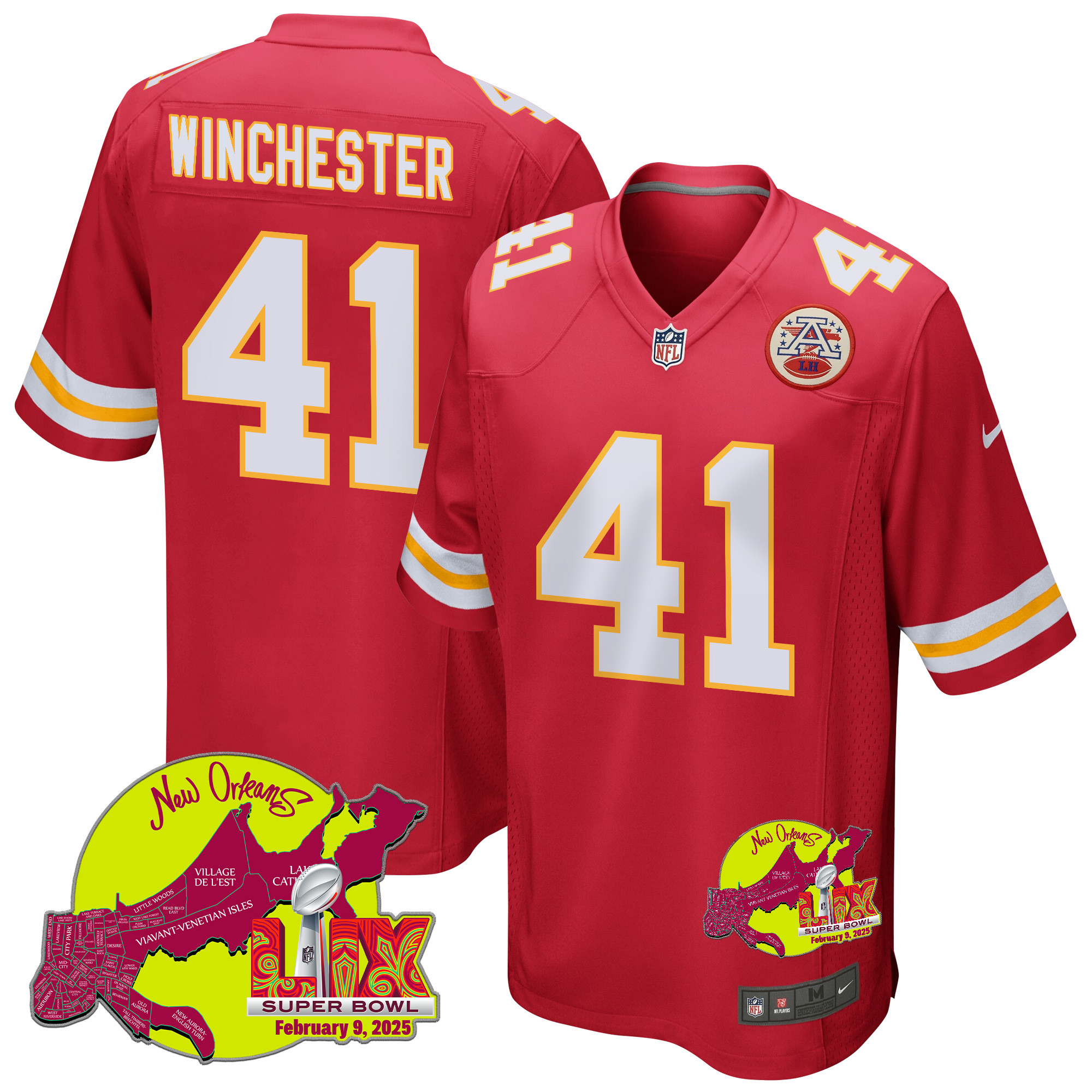 James Winchester 41 Kansas City Chiefs Super Bowl Lix New Orleans Patch Game Men Jersey - Red Js5438