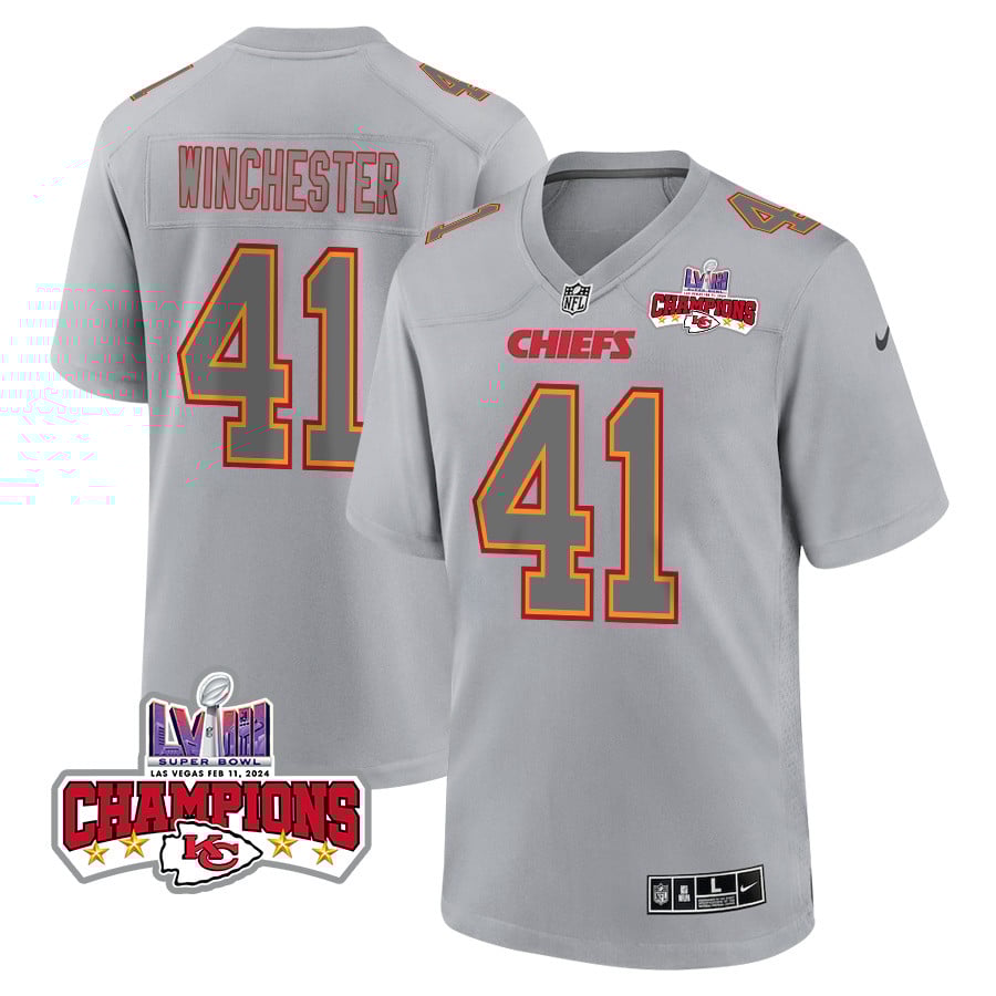 James Winchester 41 Kansas City Chiefs Super Bowl Lviii Champions 4 Stars Patch Atmosphere Fashion Game Men Jersey - Gray Js2885
