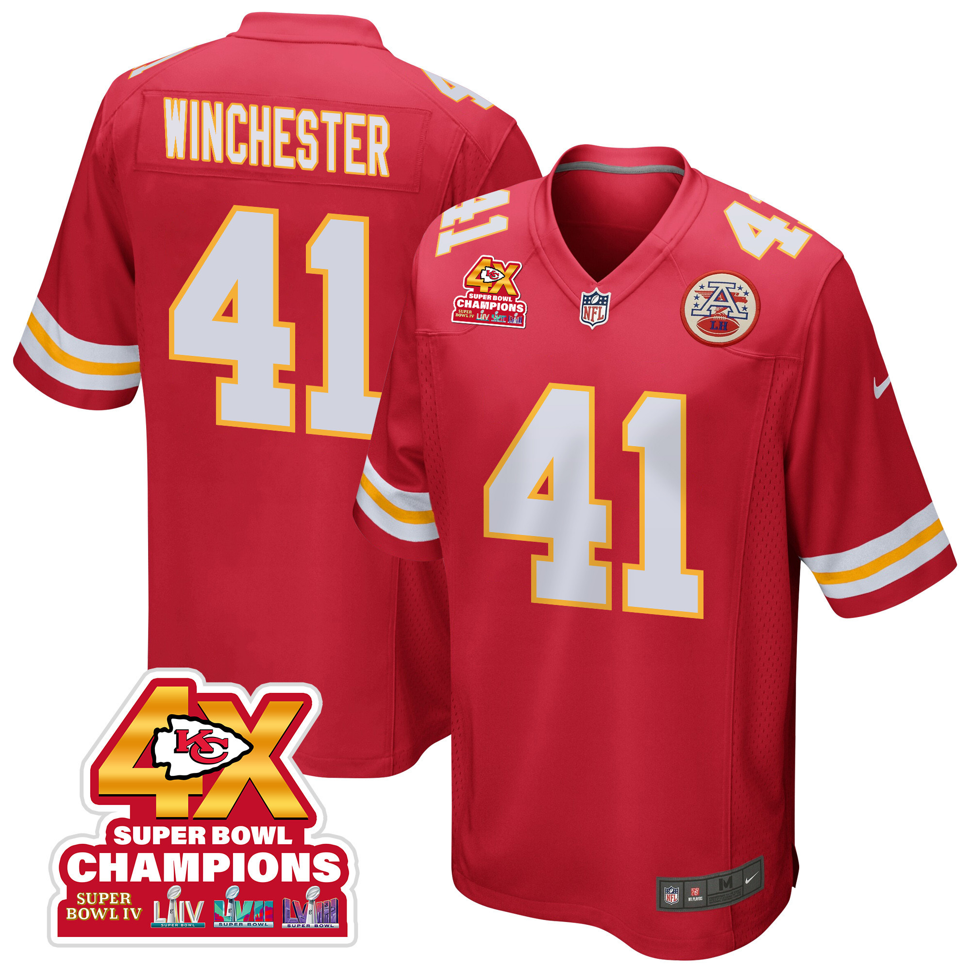 James Winchester 41 Kansas City Chiefs Super Bowl Lviii Champions 4x Game Men Jersey - Red Js7738