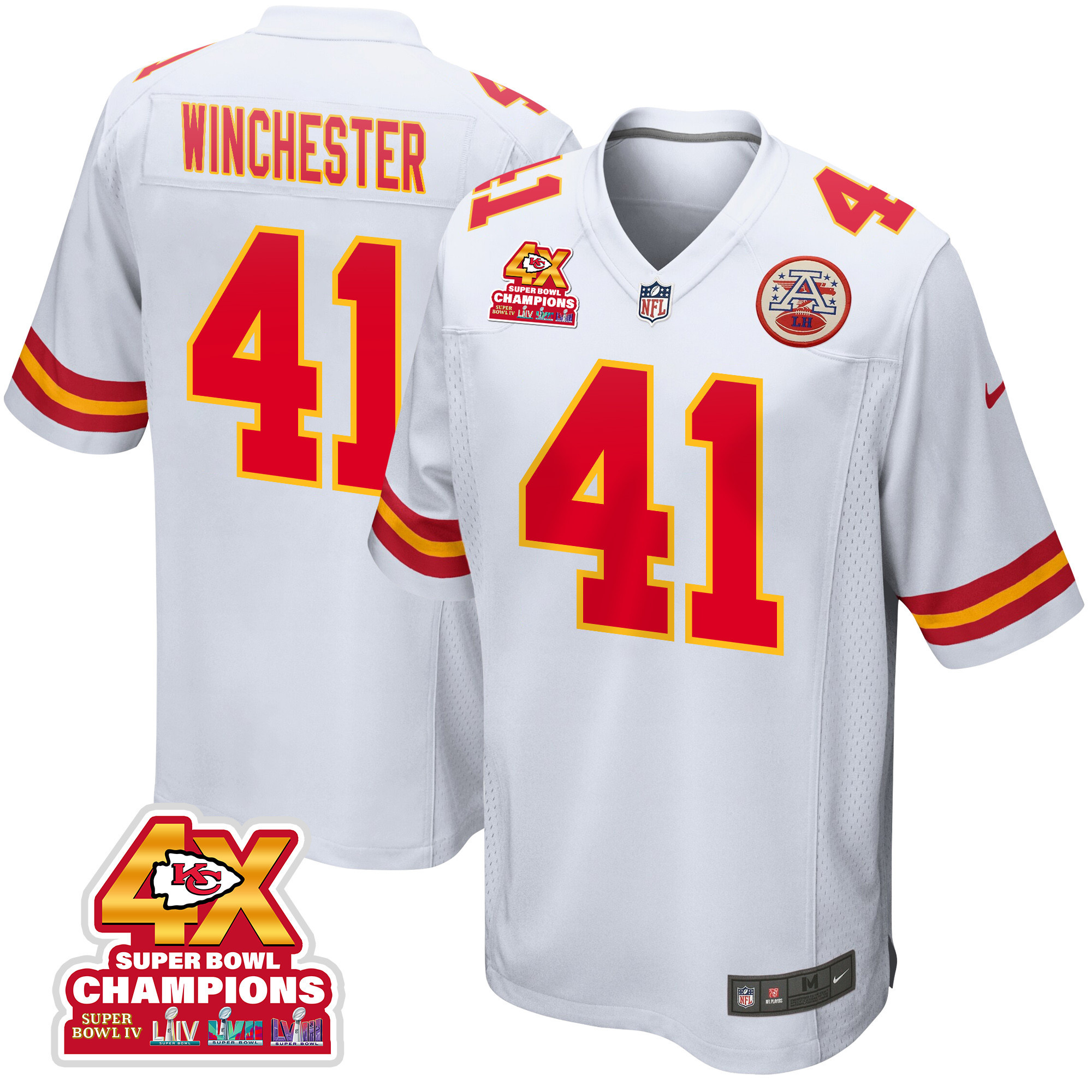James Winchester 41 Kansas City Chiefs Super Bowl Lviii Champions 4x Game Men Jersey - White Js2565