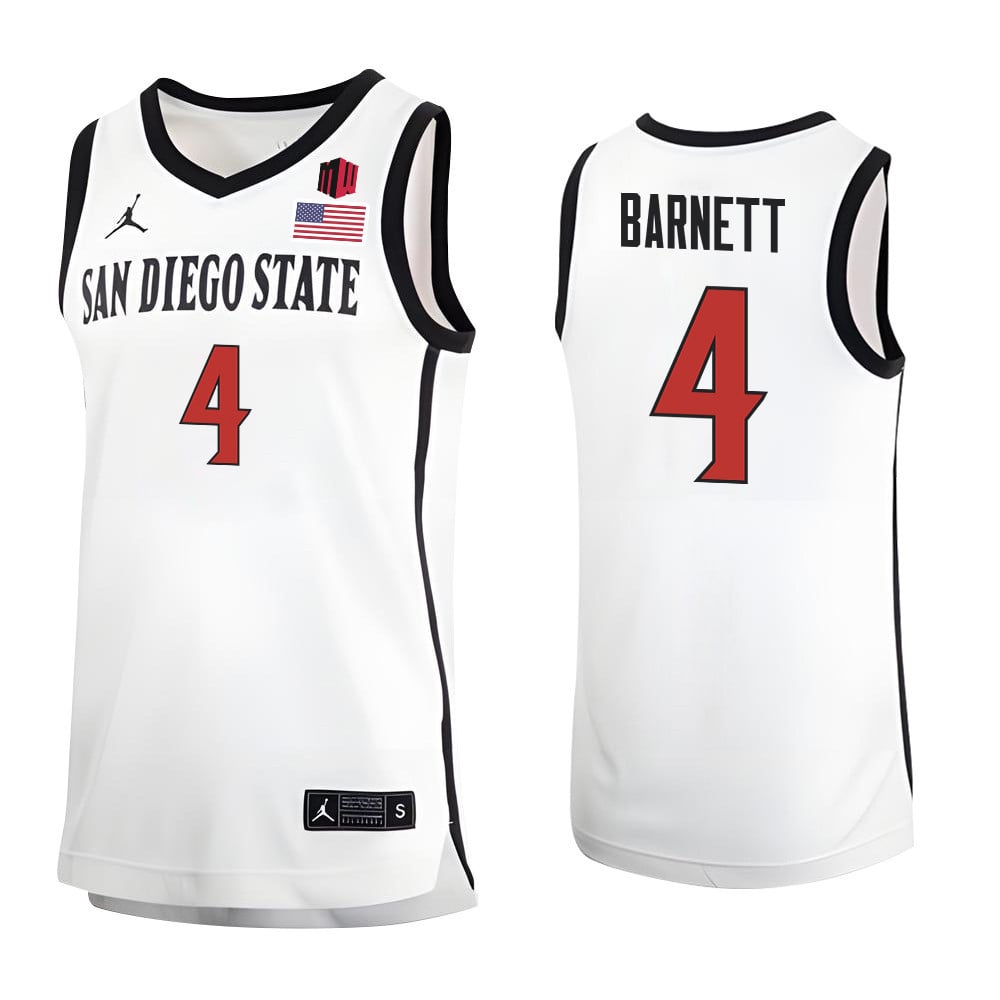 Jared Barnett 4 San Diego State Aztecs 2023 Basketball Jersey Mw Logo- Men White