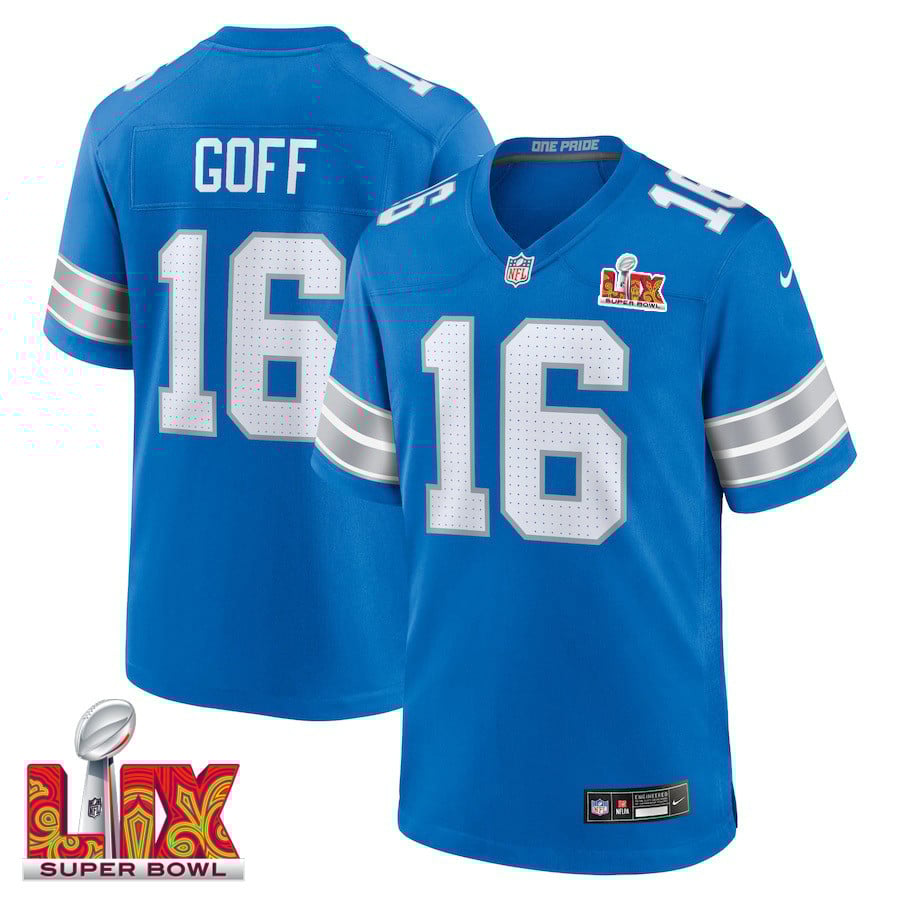 Jared Goff #16 Detroit Lions Super Bowl Lix Jersey - Men's - Blue Js5350