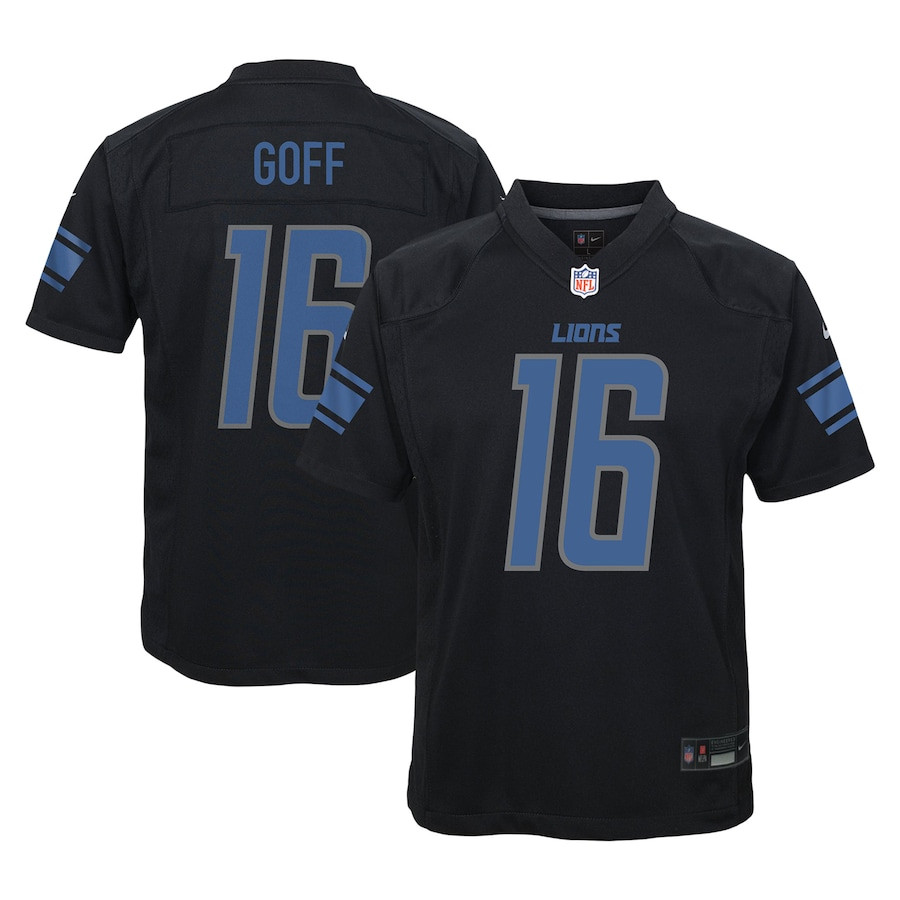 Jared Goff 16 Detroit Lions Youth Fashion Game Jersey - Black Js4982