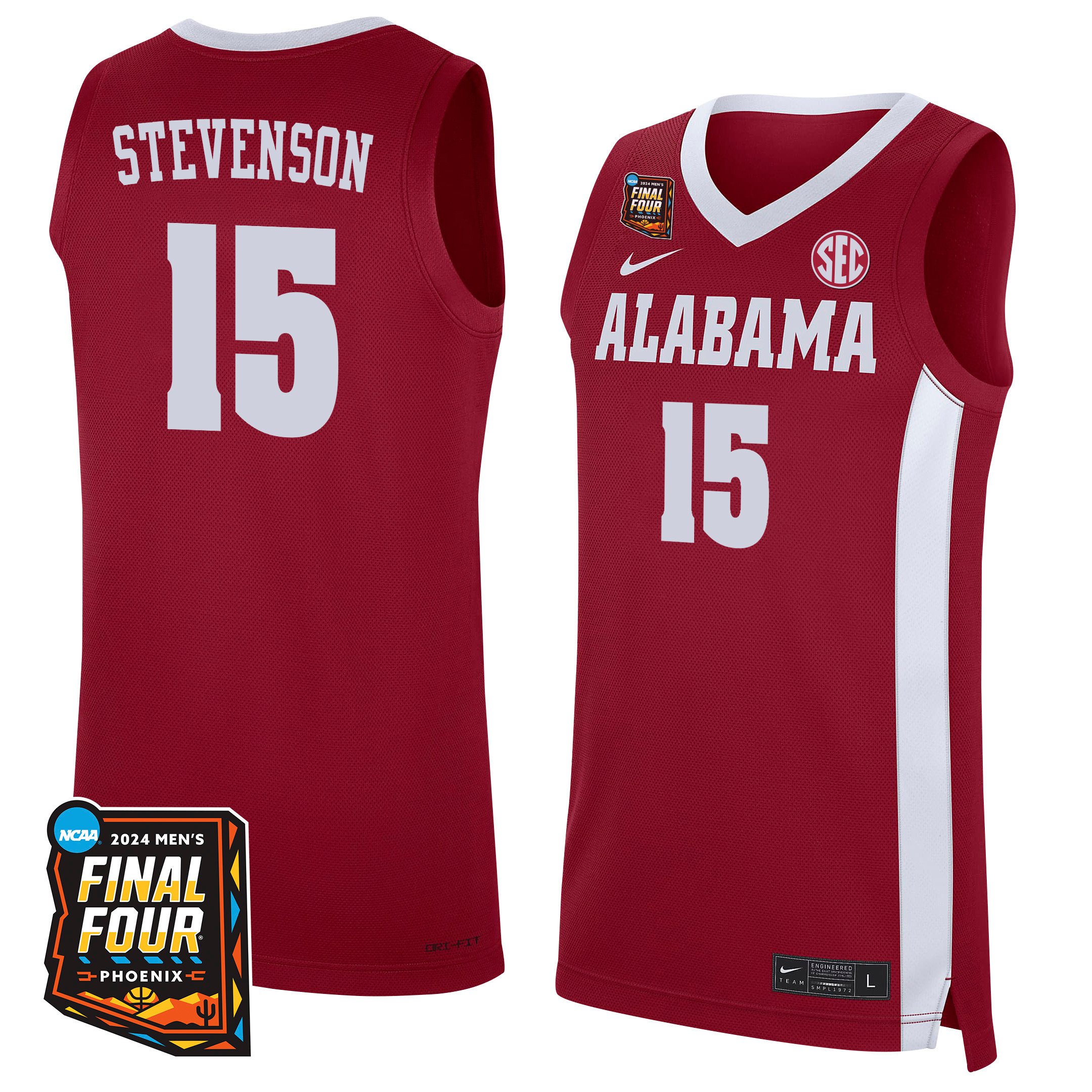 Jarin Stevenson Alabama Crimson Tide 2024 Men's Final Four Patch Basketball Jersey - Red/white