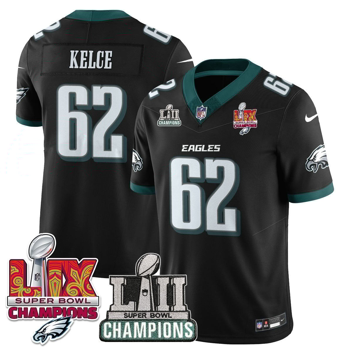 Jason Kelce 62 Philadelphia Eagles Lii-lix Super Bowl Champions Vapor Limited Jersey - Black Js6358