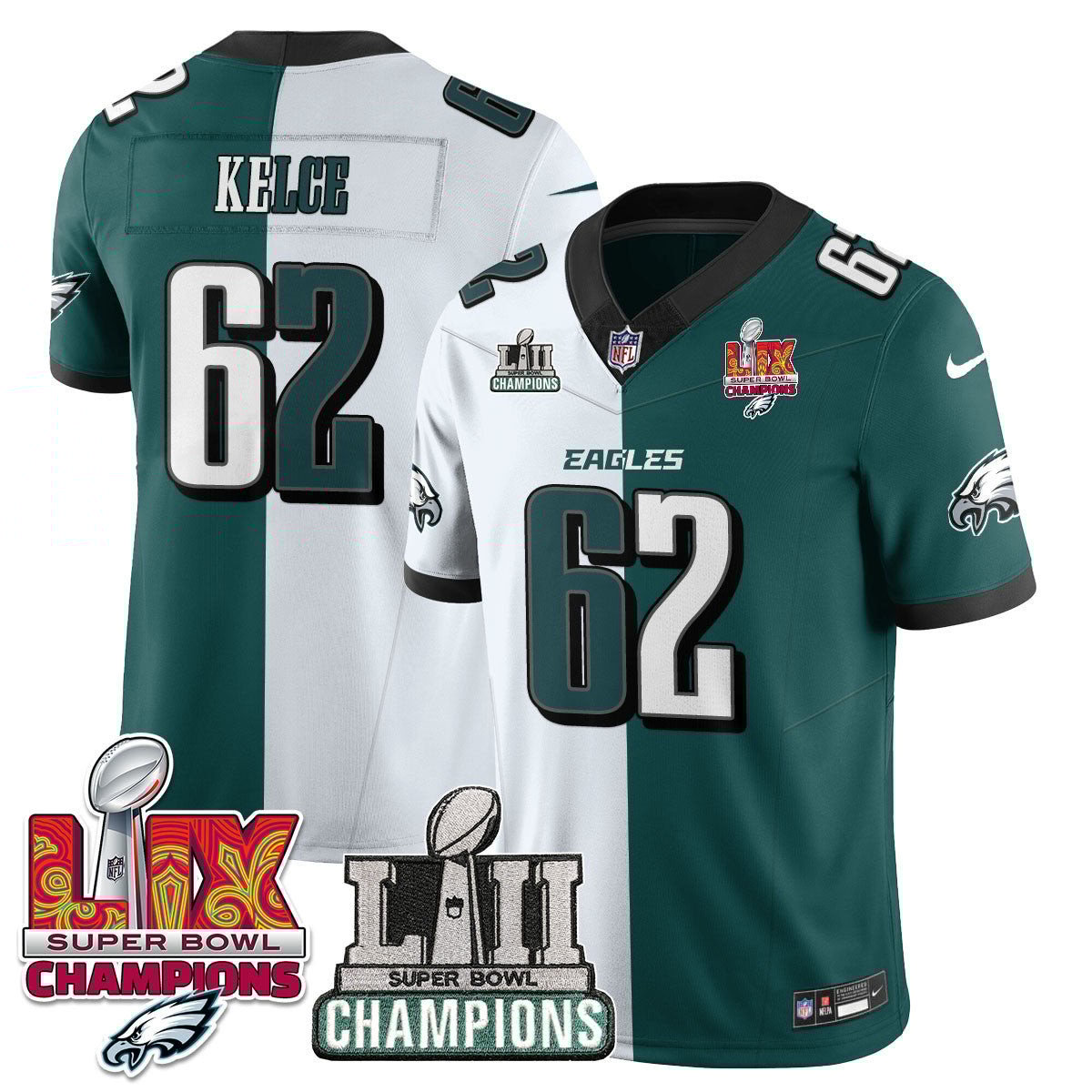 Jason Kelce 62 Philadelphia Eagles Lii-lix Super Bowl Champions Vapor Limited Jersey - Split Js7115