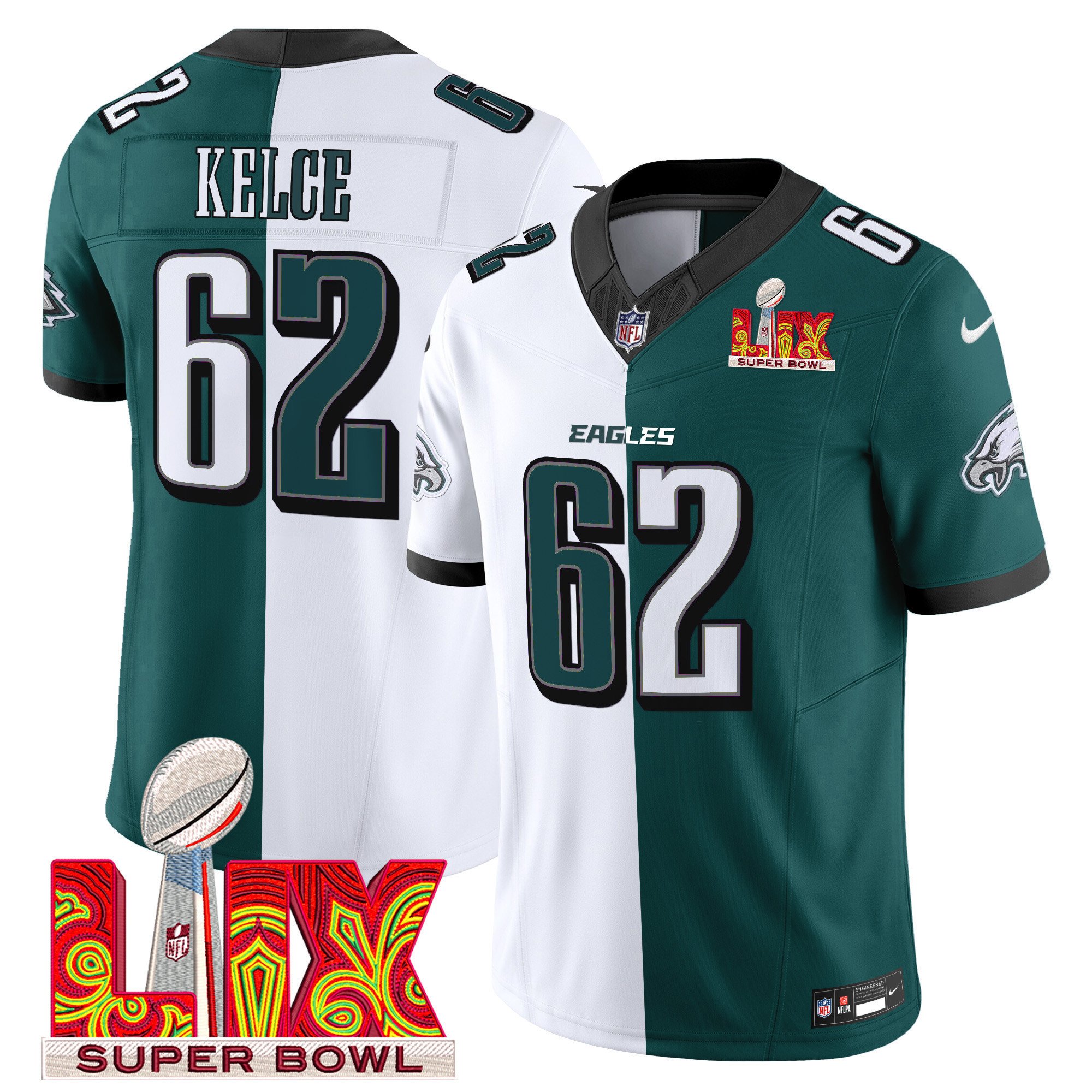 Jason Kelce 62 Philadelphia Eagles Super Bowl Champions Lix Patch Vapor Limited Jersey - Split Js4467