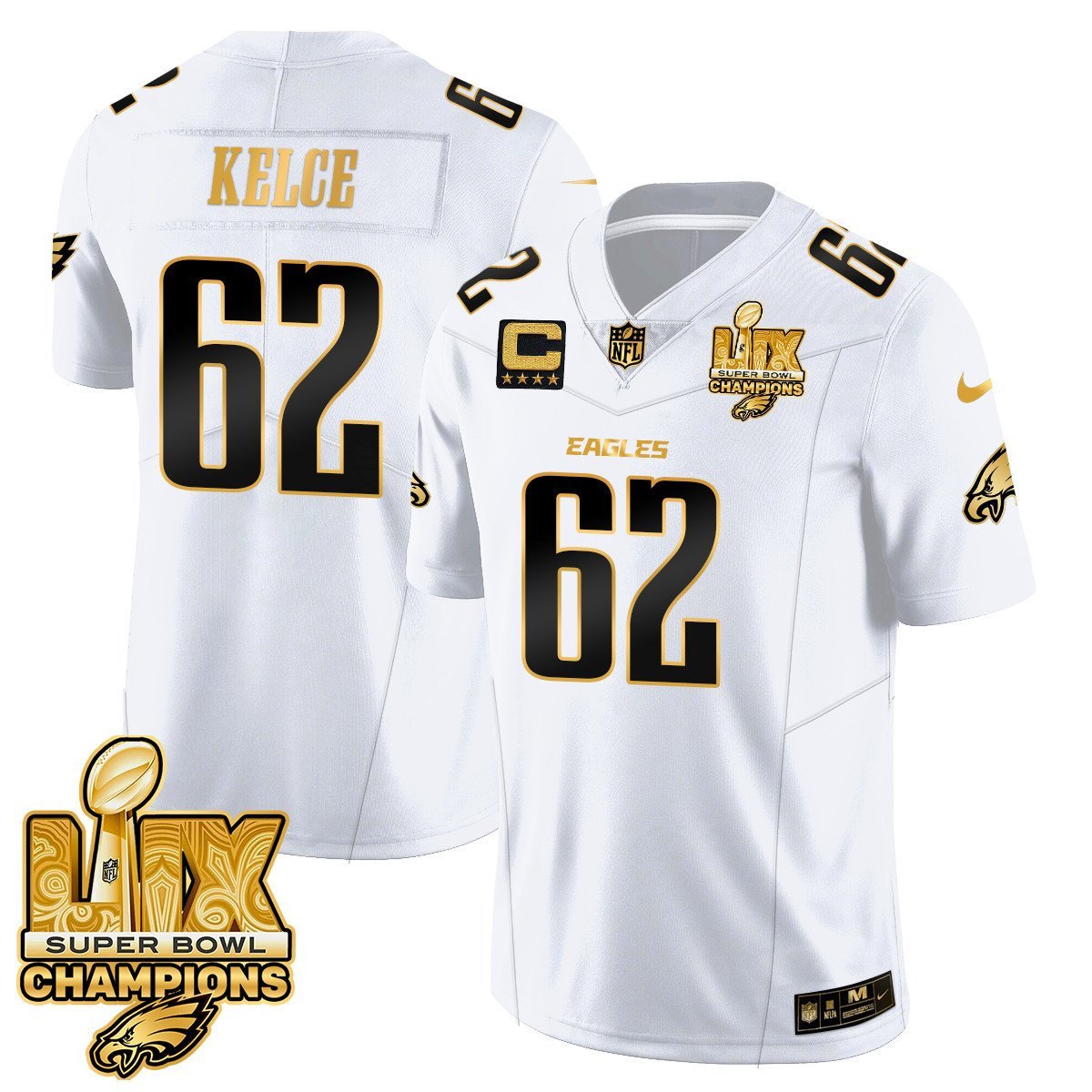 Jason Kelce 62 Philadelphia Eagles Super Bowl Lix Champions Gold Vapor Limited Jersey - White Gold Js6016