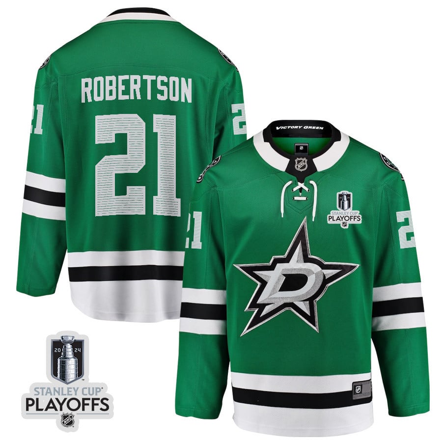 Jason Robertson 21 Dallas Stars 2024 Nhl Playoffs Patch Home Jersey - Men, Green