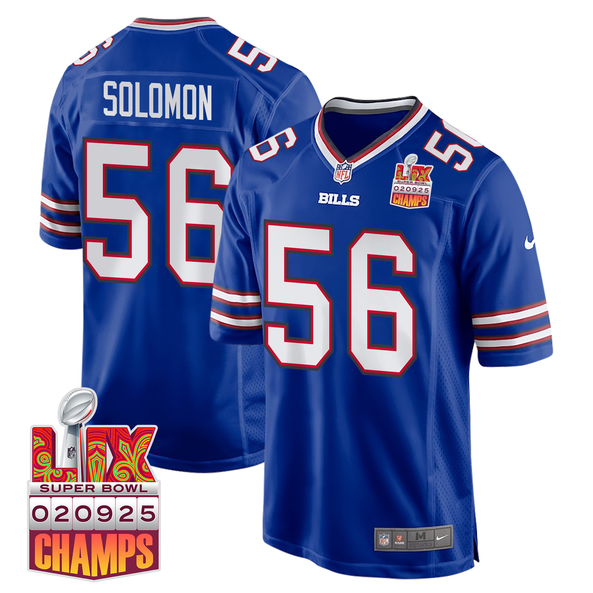 Javon Solomon 56 Buffalo Bills Super Bowl Lix Champions Patch Game Men Jersey - Royal Js3899
