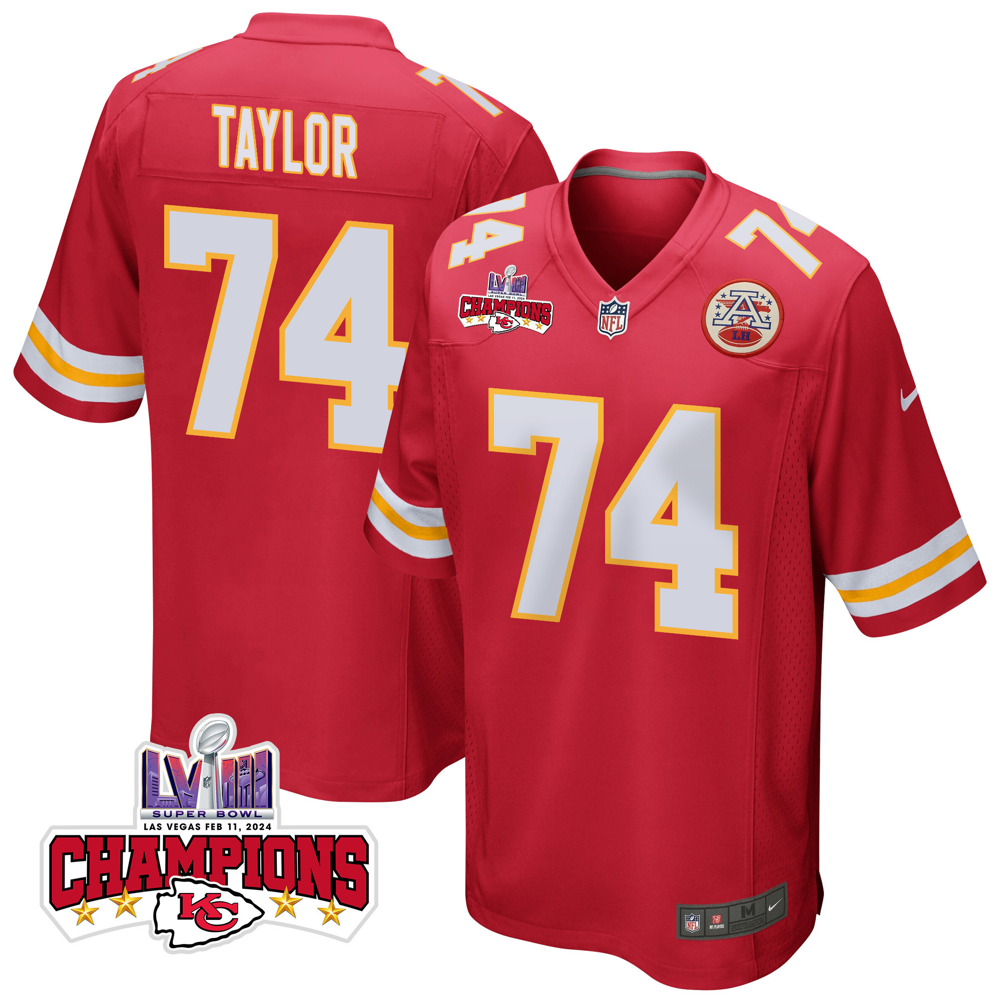 Jawaan Taylor 74 Kansas City Chiefs Super Bowl Lviii Champions 4 Stars Patch Game Men Jersey - Red Js2210