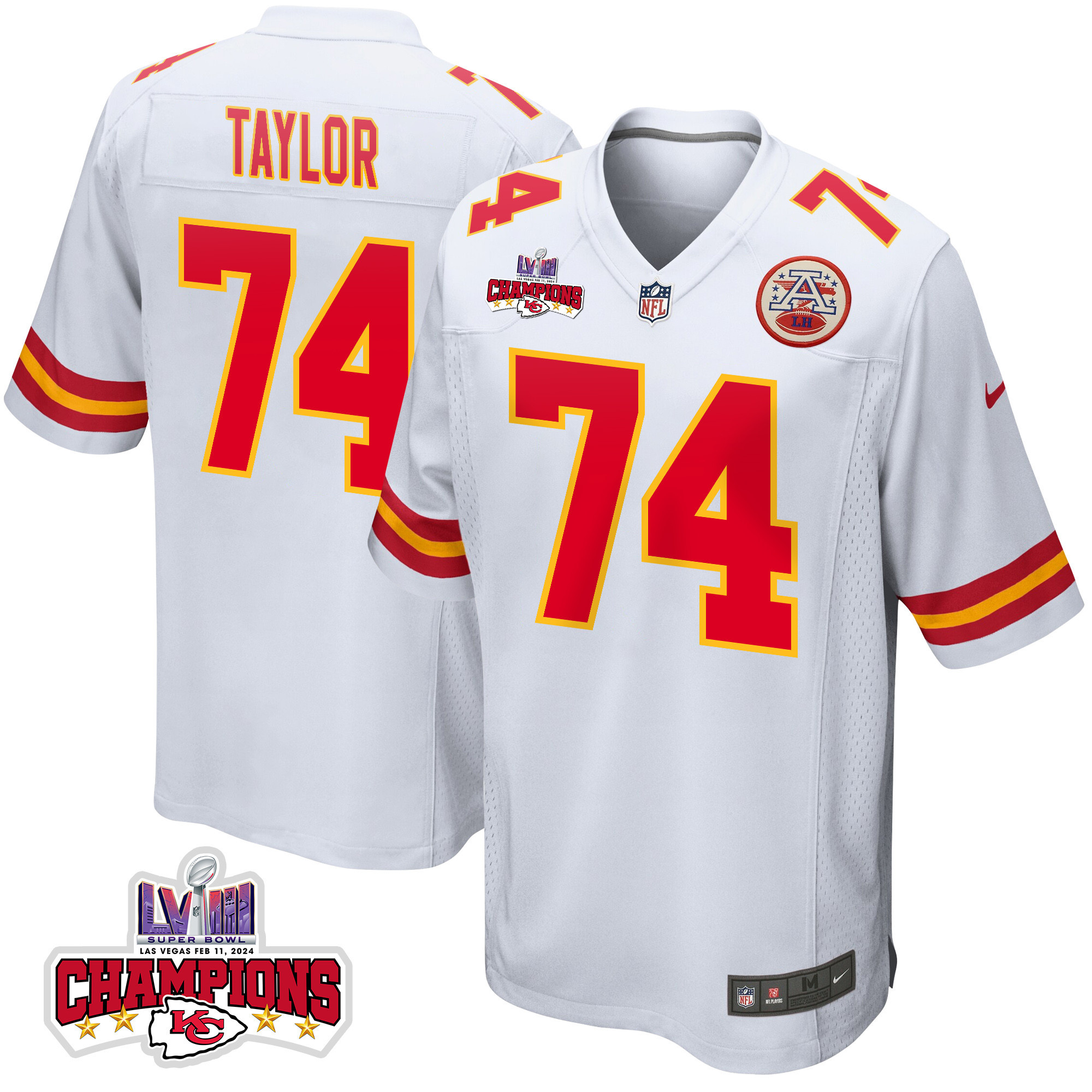 Jawaan Taylor 74 Kansas City Chiefs Super Bowl Lviii Champions 4 Stars Patch Game Men Jersey - White Js8624