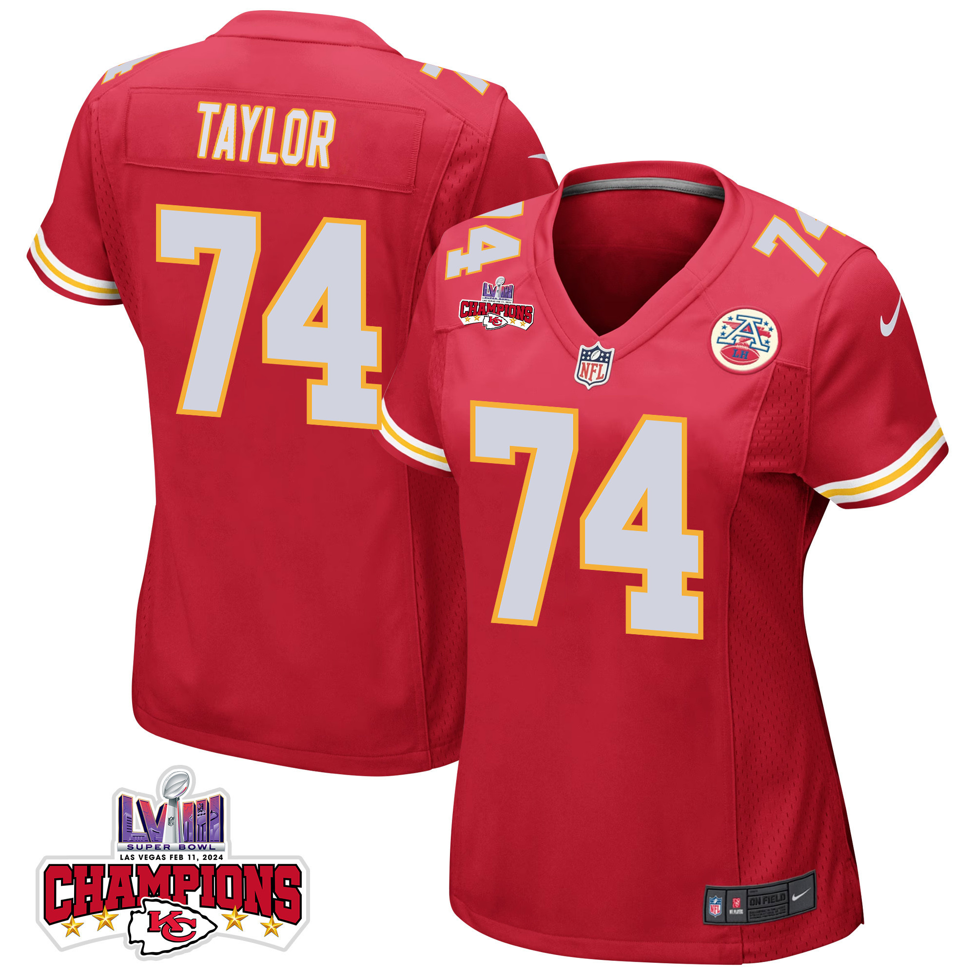Jawaan Taylor 74 Kansas City Chiefs Super Bowl Lviii Champions 4 Stars Patch Game Women Jersey - Red Js3173
