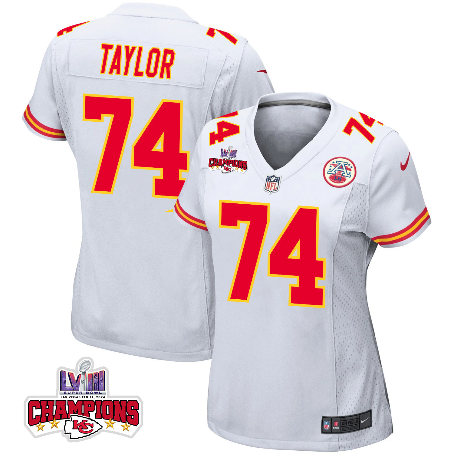Jawaan Taylor 74 Kansas City Chiefs Super Bowl Lviii Champions 4 Stars Patch Game Women Jersey - White Js3569