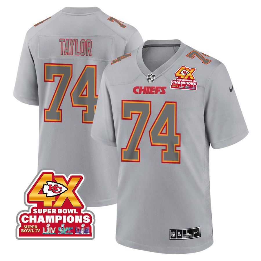 Jawaan Taylor 74 Kansas City Chiefs Super Bowl Lviii Champions 4x Atmosphere Fashion Game Men Jersey - Gray Js5033