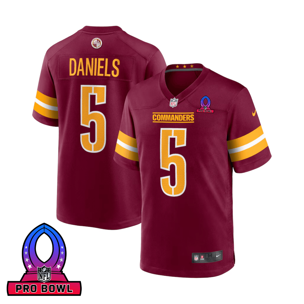Jayden Daniels 5 Washington Commanders 2025 Pro Bowl Patch Game Men Jersey - Burgundy Js9868