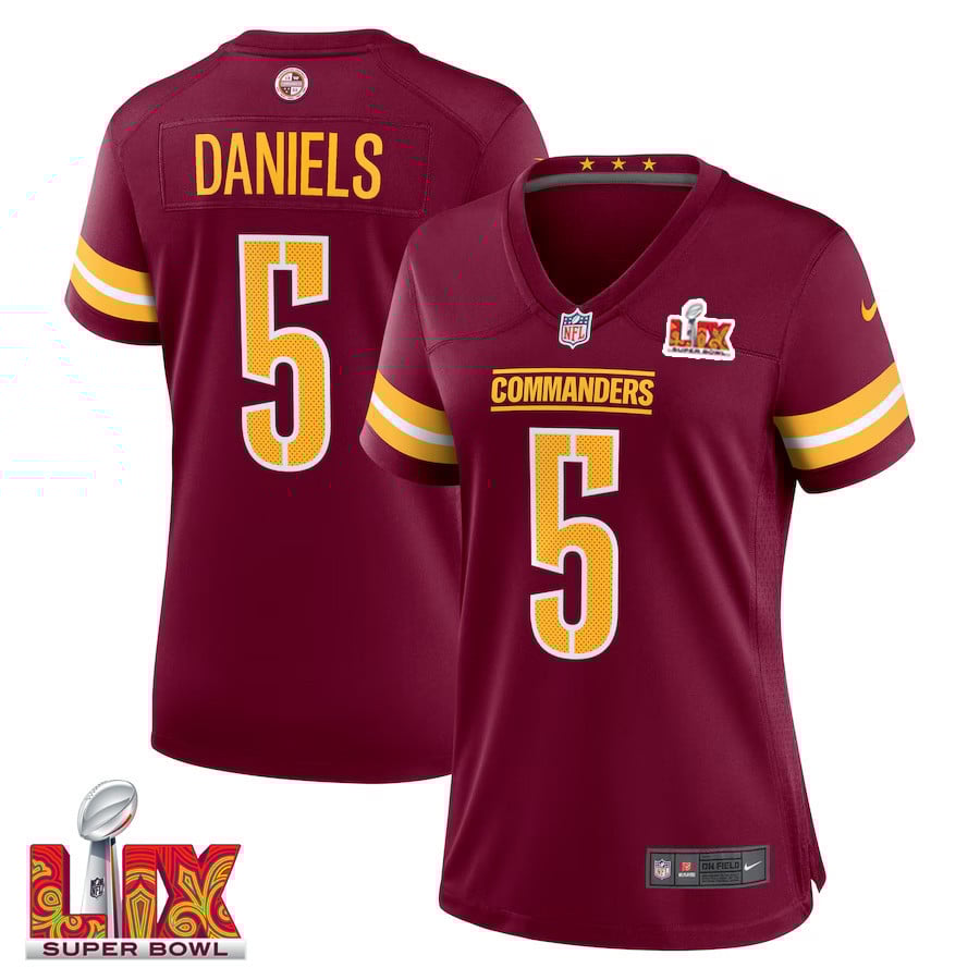 Jayden Daniels #5 Washington Commanders Super Bowl Lix Women's Jersey - Burgundy Js9100
