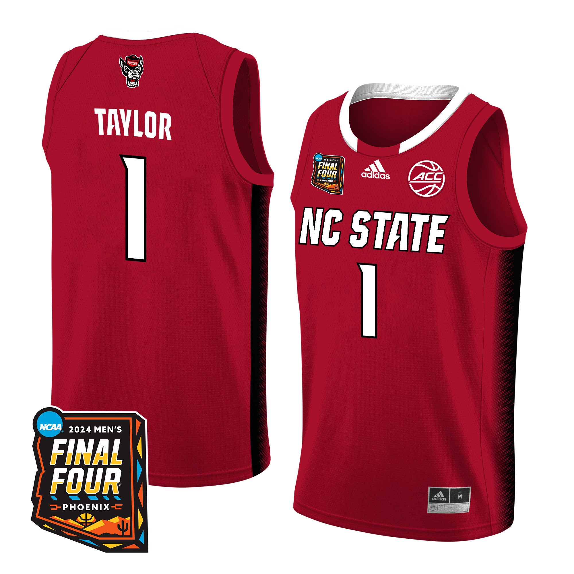 Jayden Taylor Nc State 2024 Men's Final Four Patch Basketball Jersey - Red/white