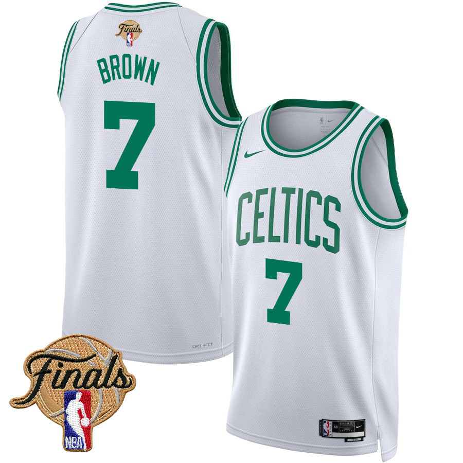 Jaylen Brown 7 Boston Celtics 2024 Finals Patch Swingman Jersey - Association Edition - White